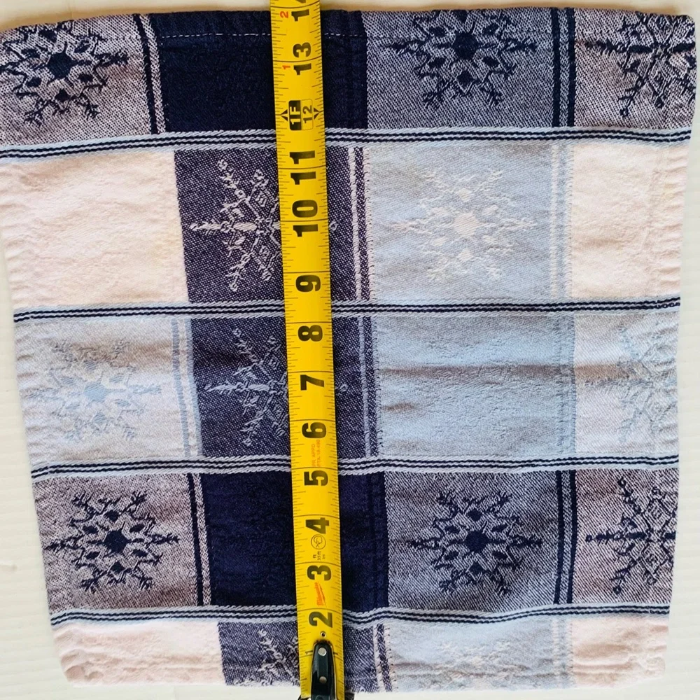 Blue And White Checked Snowflake Bathroom Face Wash Cloths Set of 8